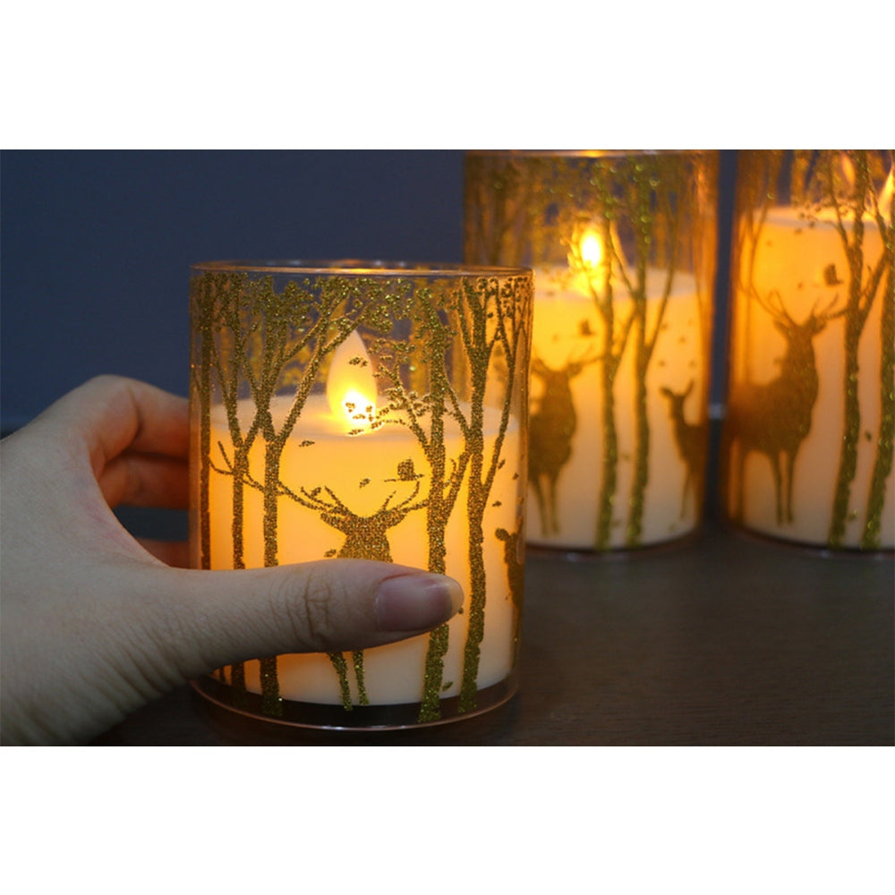 3Pcs LED Electronic Candle Light Gold Elk Lampshade for Home Decoration