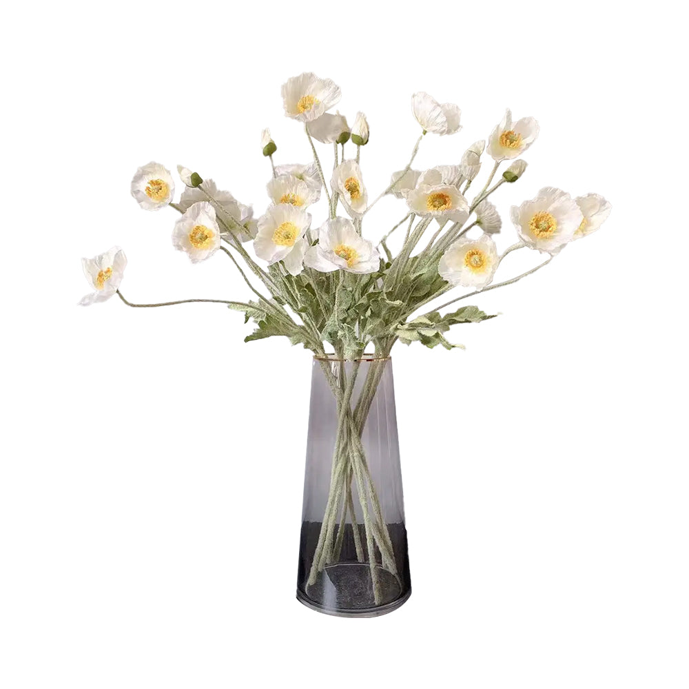 6Pcs 4 Head Artificial Poppy Flowers Papaver Rhoeas Flocking Stem Bouquet-White, Orange