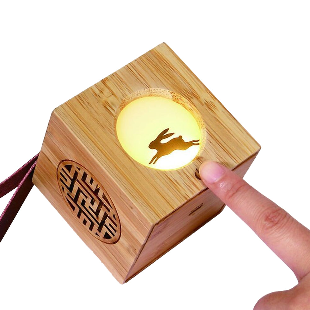 Christmas Party Atmosphere Projector Night Lamp Wood Cube Night Light-Rabbit