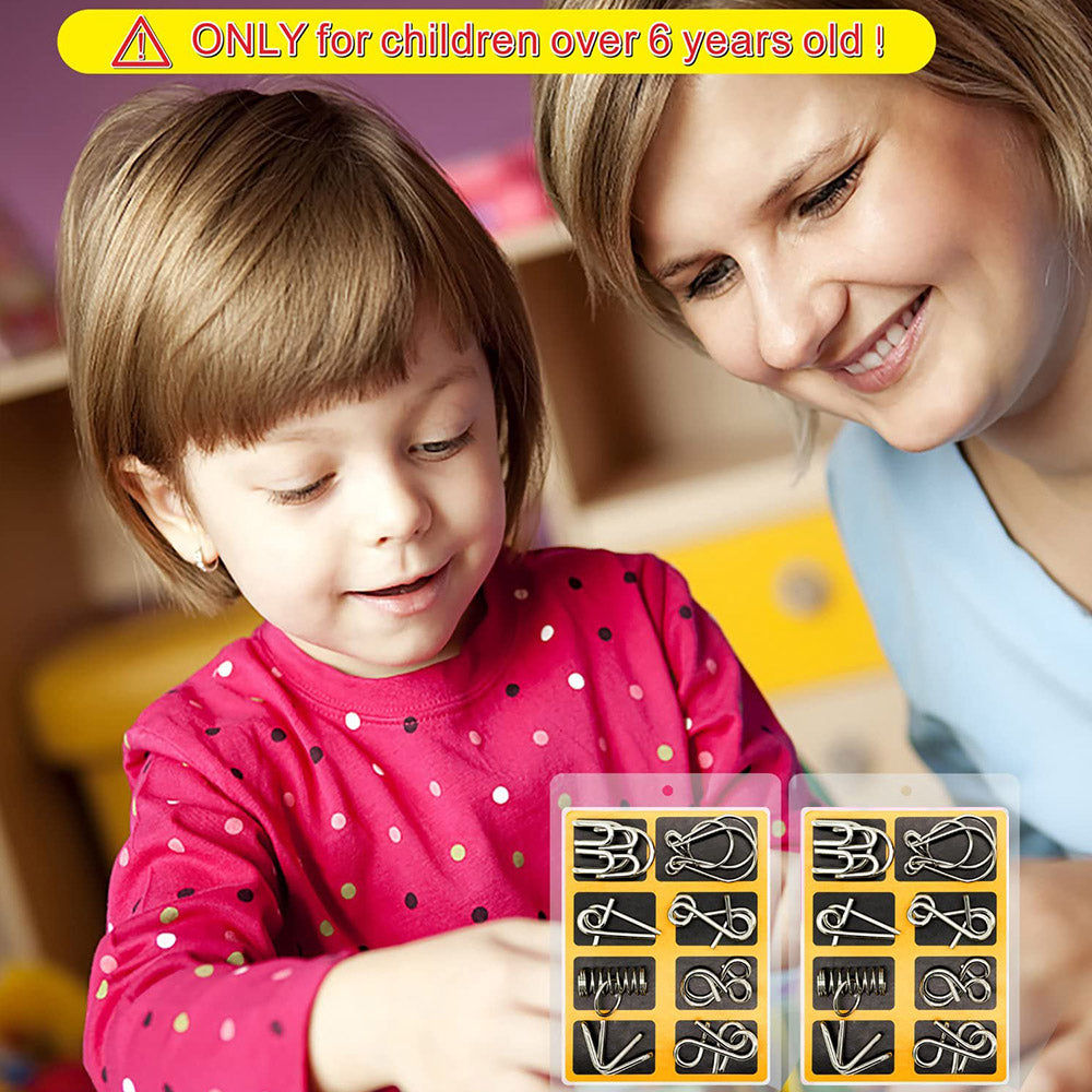 2 Set of Brain Teasers Metal Puzzles-16 Pack