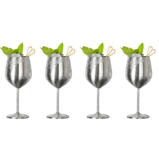 4-Pack Silver Stainless Steel Stemmed Wine Glass