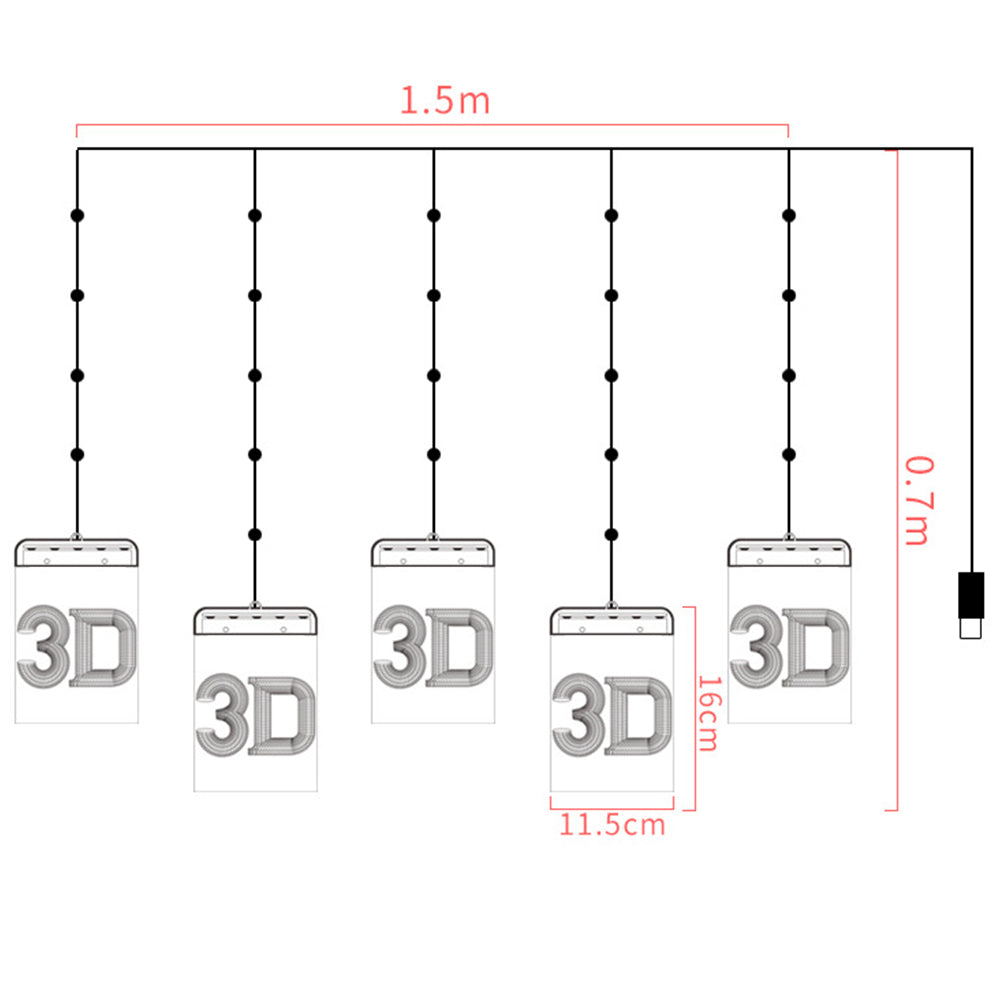 5pcs Christmas Window 3D Hanging LED Light Romantic Room Decoration