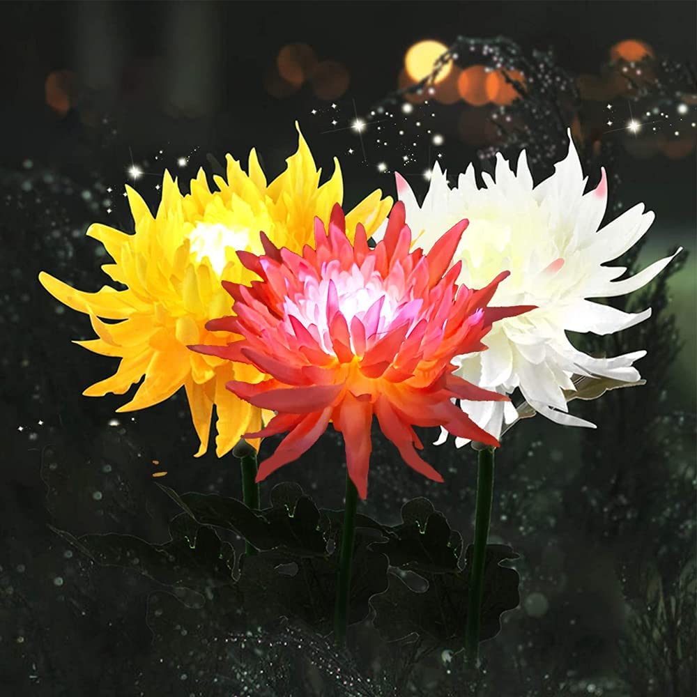3Pcs Solar Power Chrysanthemum Ground Flower Light