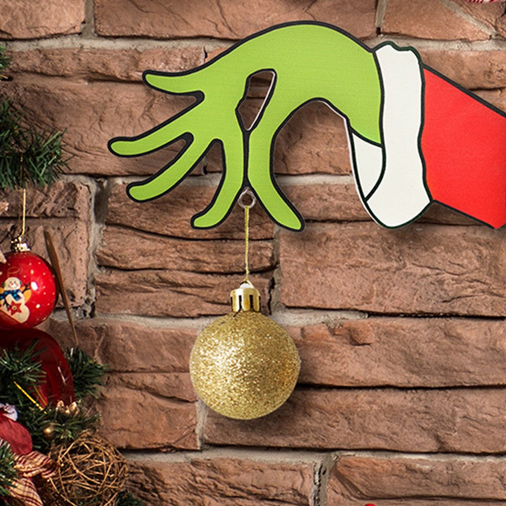 Christmas Grinch Hand Door Ornaments Christmas Door Sticker Hanging Sign Xmas Wall Decor