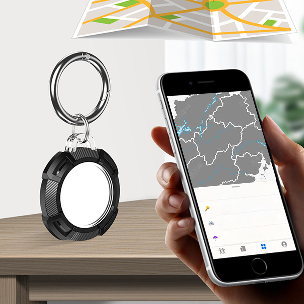 2Pcs For Apple AirTag Carbon Fiber Shockproof Armor Protective Case Cover Anti-lost Holder Keyring