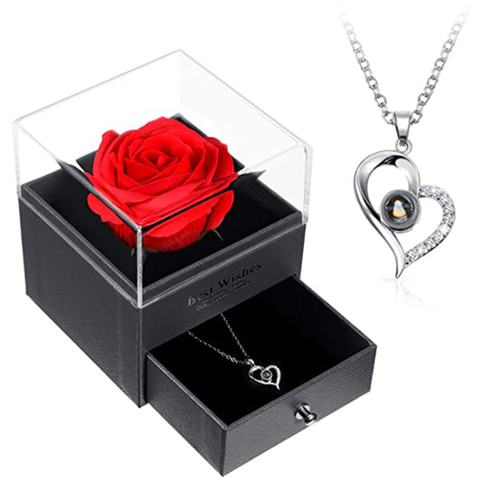 I Love You Heart Pendant Necklace with 100 Languages Projection for Valentine's Day