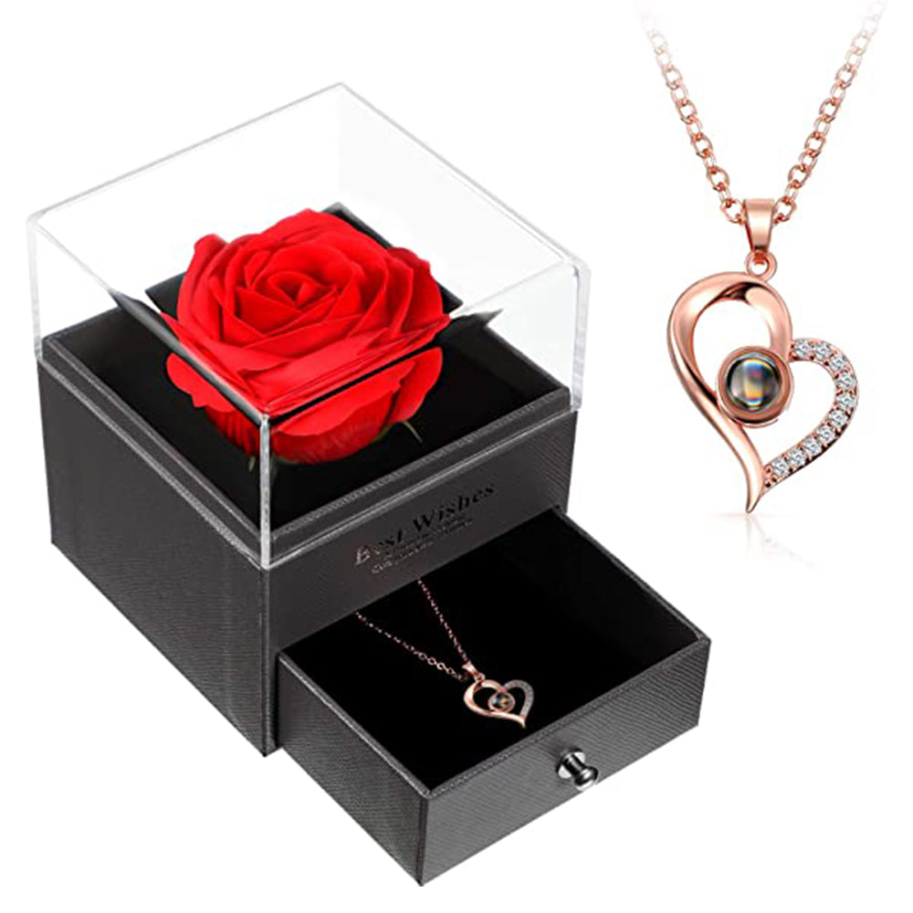 I Love You Heart Pendant Necklace with 100 Languages Projection for Valentine's Day