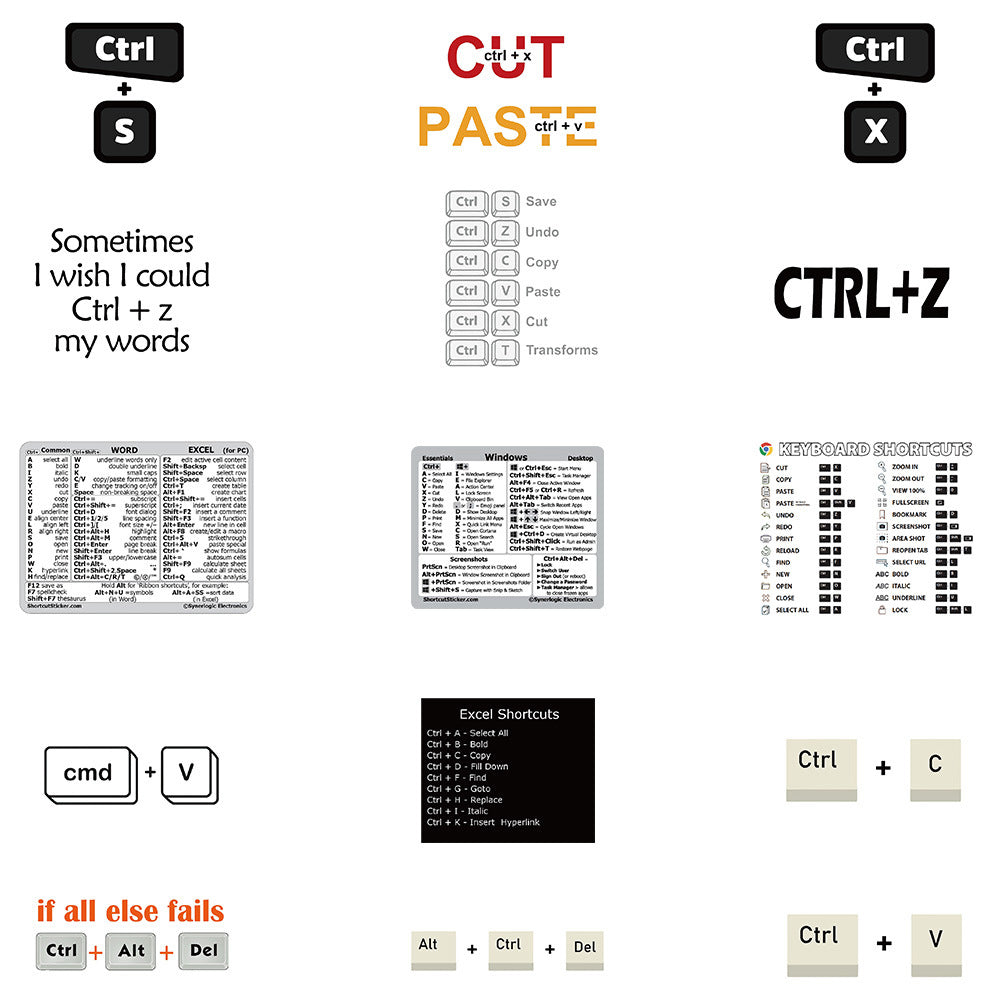60Pcs Laptop Keyboard Shortcuts Stickers DIY Phone Shortcuts Decal