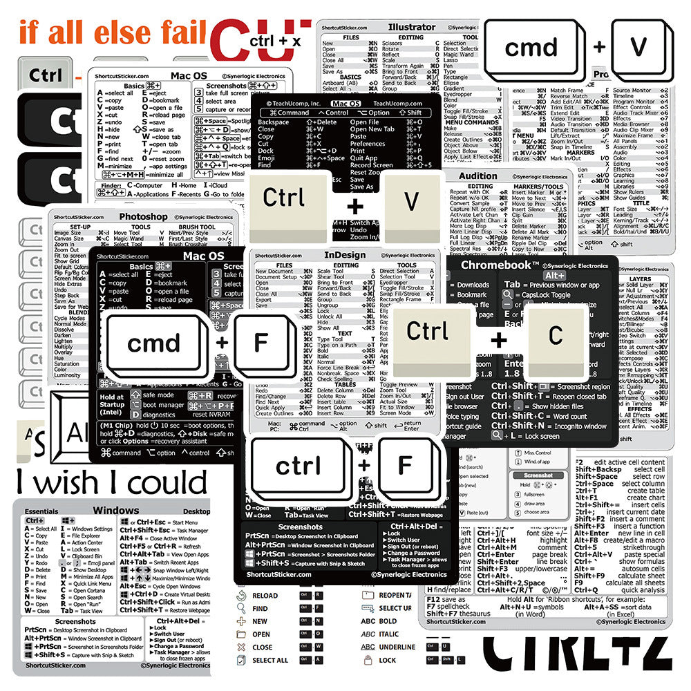 30Pcs Laptop Keyboard Shortcuts Stickers DIY Phone Shortcuts Decal