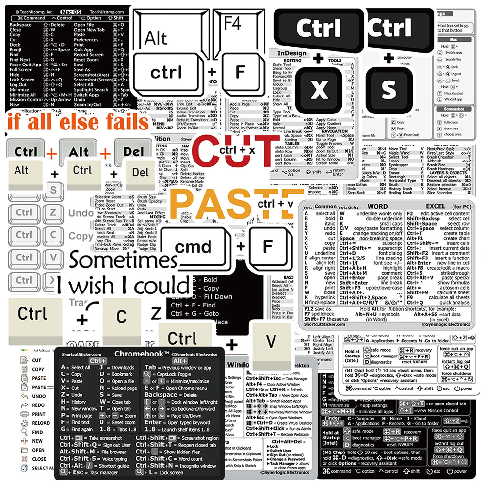 60Pcs Laptop Keyboard Shortcuts Stickers DIY Phone Shortcuts Decal