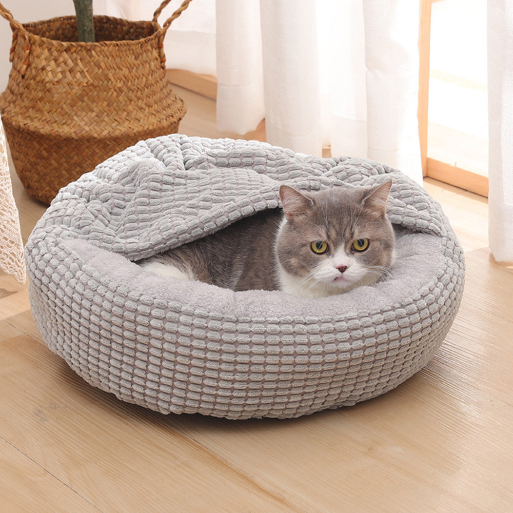 Pet Bed with Attached Blanket Hooded for Small Dogs and Cats