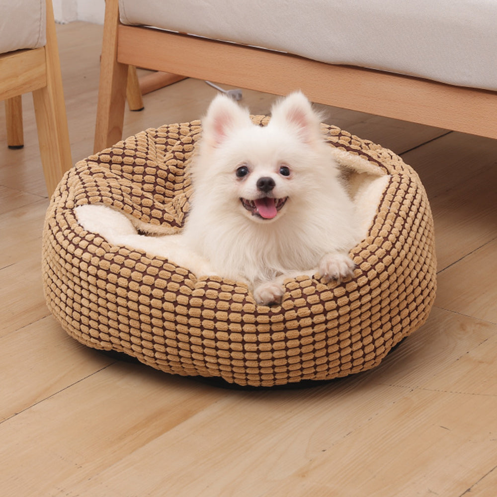 Pet Bed with Attached Blanket Hooded for Small Dogs and Cats