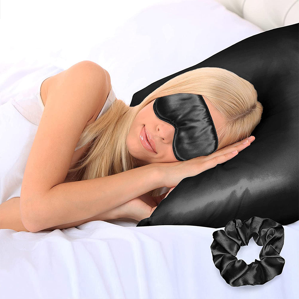 3Pcs Set Soft Pillowcase for Hair and Skin-1 Pillowcases with 1 Eye mask and 1 Hair Elastic