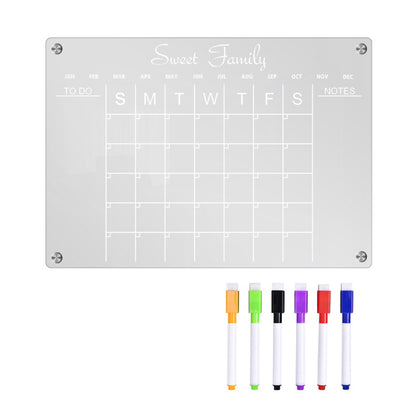 Adsorbable Iron Erasable Acrylic Whiteboard Planning Monthly Calendar Board for Fridge with 6 Pens