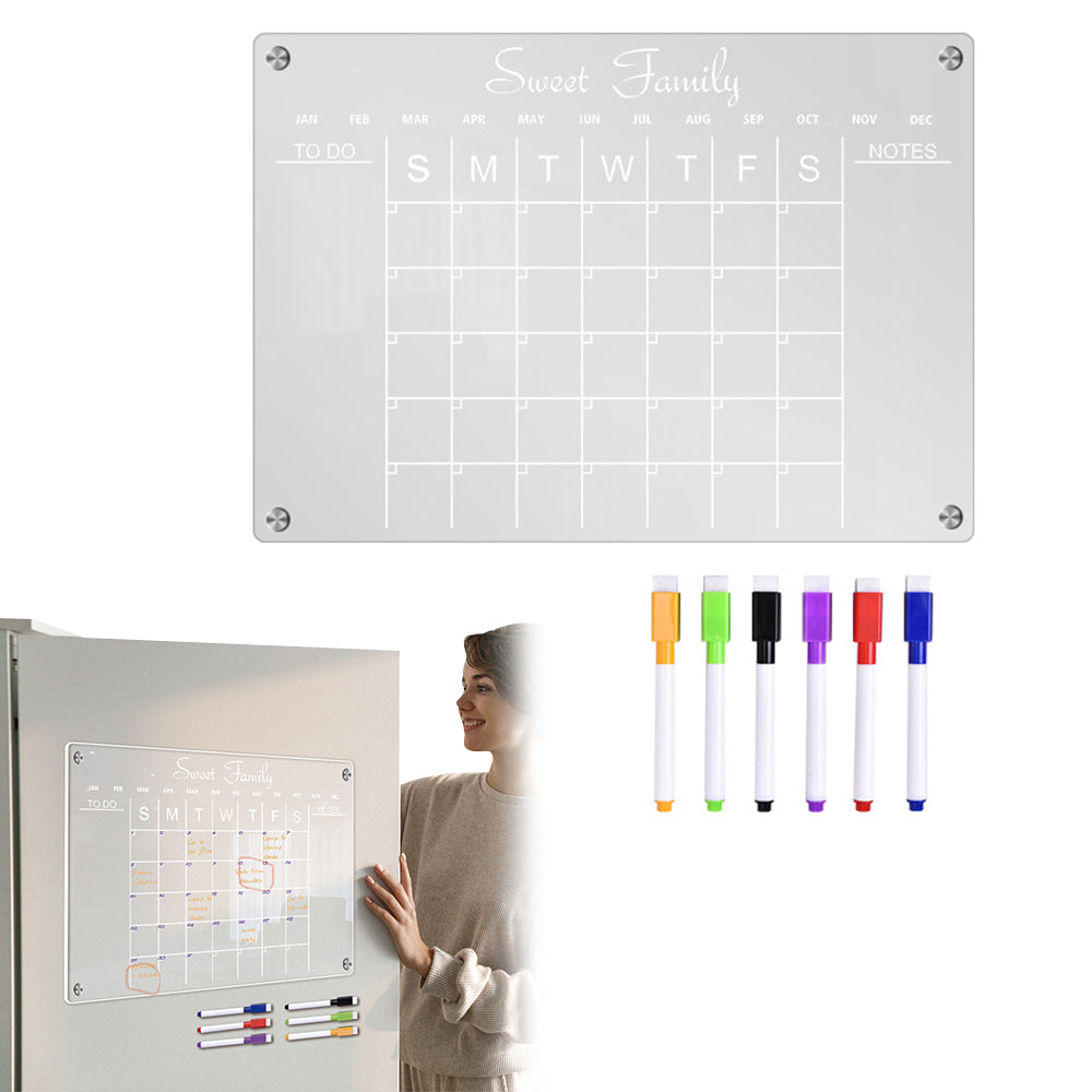 Adsorbable Iron Erasable Acrylic Whiteboard Planning Monthly Calendar Board for Fridge with 6 Pens