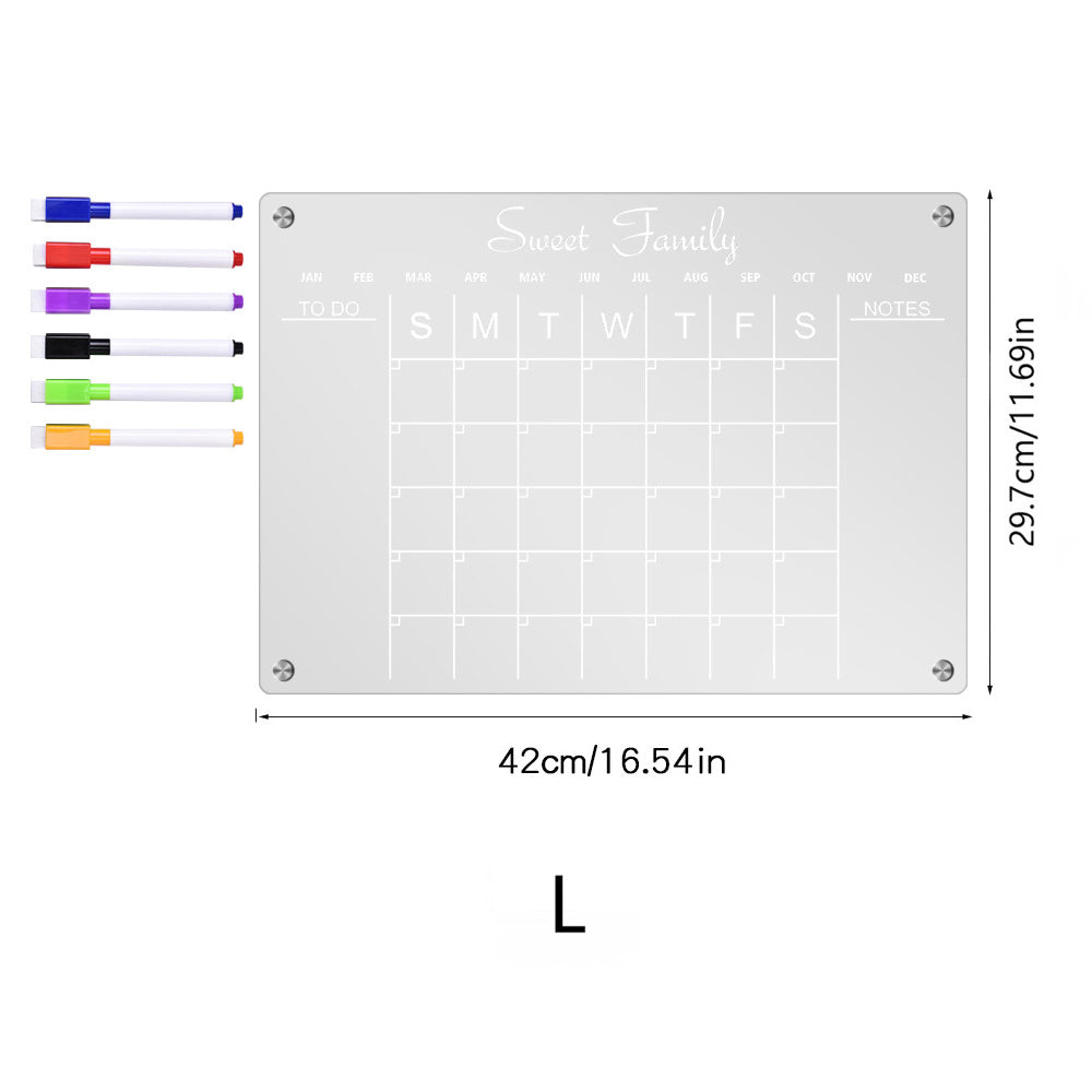 Adsorbable Iron Erasable Acrylic Whiteboard Planning Monthly Calendar Board for Fridge with 6 Pens