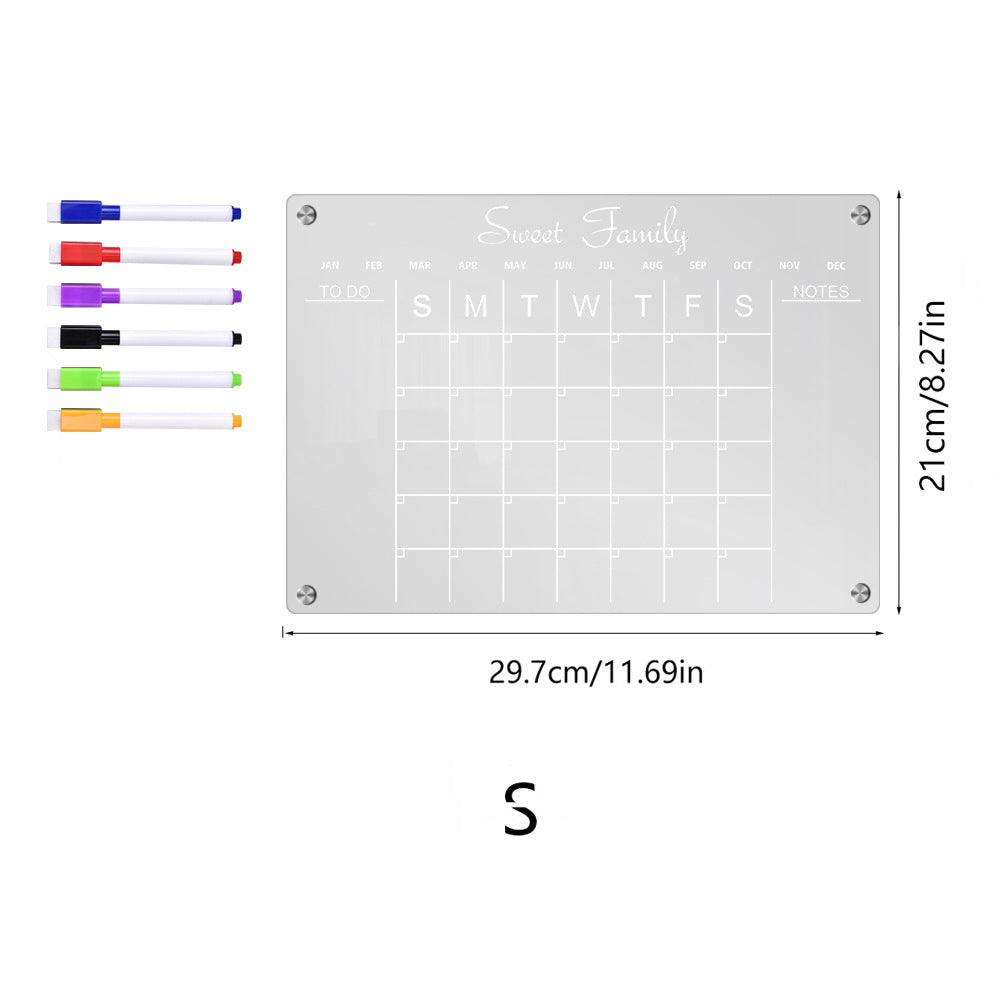 Adsorbable Iron Erasable Acrylic Whiteboard Planning Monthly Calendar Board for Fridge with 6 Pens