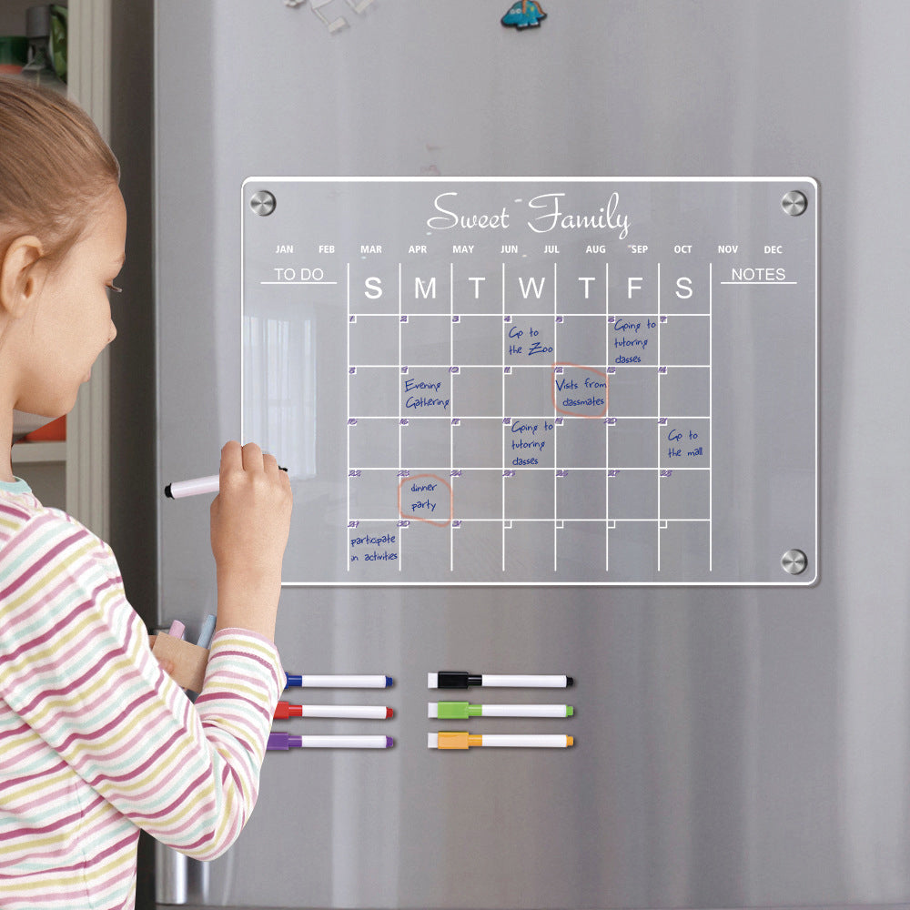 Adsorbable Iron Erasable Acrylic Whiteboard Planning Monthly Calendar Board for Fridge with 6 Pens