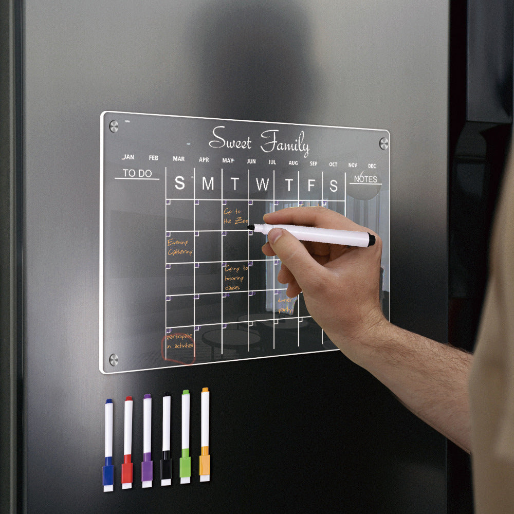 Adsorbable Iron Erasable Acrylic Whiteboard Planning Monthly Calendar Board for Fridge with 6 Pens