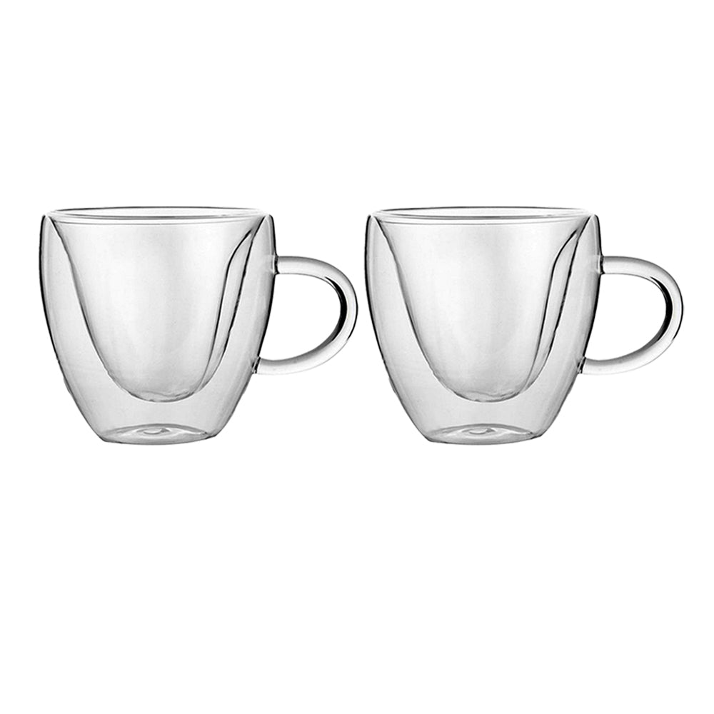 2Pcs 180ml / 240ml Heart Shaped Double Wall Insulated Glass Cup Coffee Mug with Handle