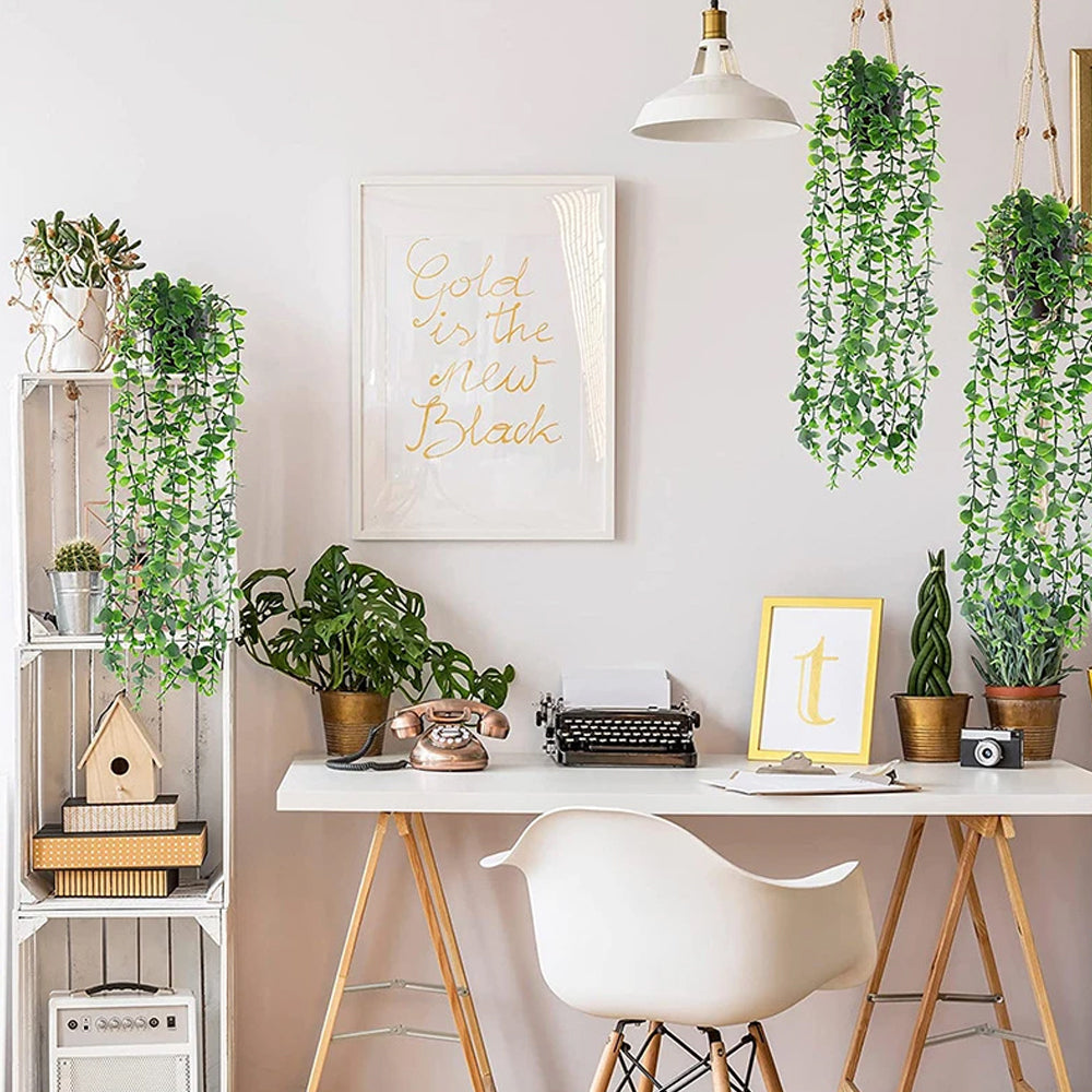 2Pcs 55CM Artificial Hanging Plants Fake Potted Hanging Plants
