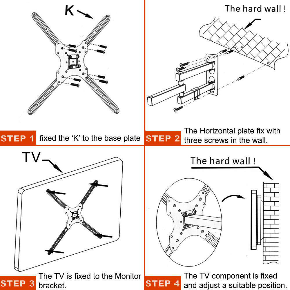 Full Motion 14-27 Inches TV Wall Mount Bracket Swivel Tilt