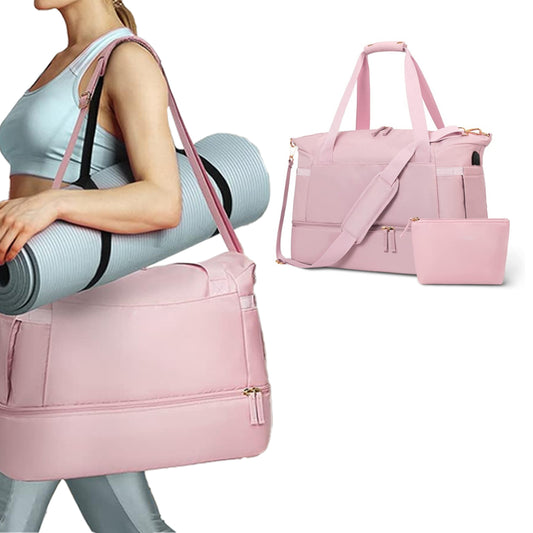 2Pcs Travel Duffel Bag and Toiletry Sports Gym Bag Set with Shoes Compartment