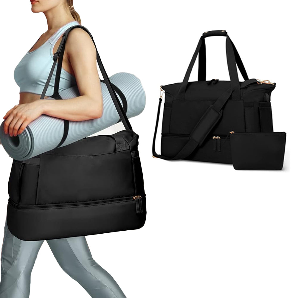 2Pcs Travel Duffel Bag and Toiletry Sports Gym Bag Set with Shoes Compartment