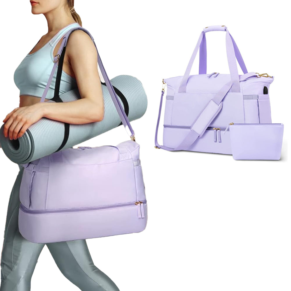 2Pcs Travel Duffel Bag and Toiletry Sports Gym Bag Set with Shoes Compartment