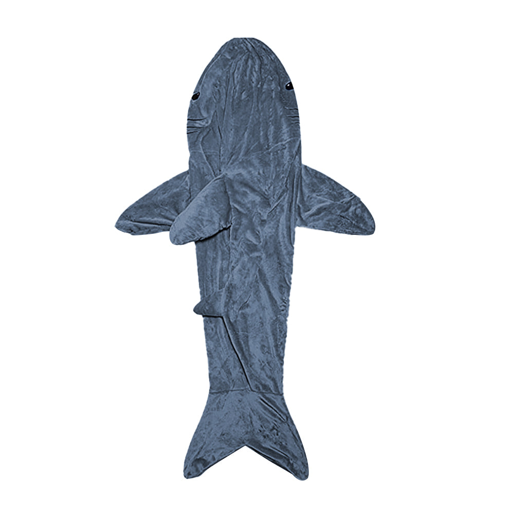 Flannel Cartoon Shark Wearable Hoodie Sleeping Blanket