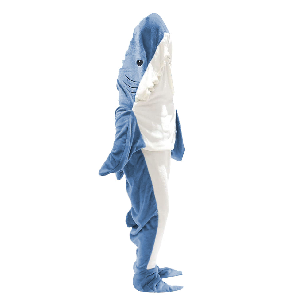 Flannel Cartoon Shark Wearable Hoodie Sleeping Blanket