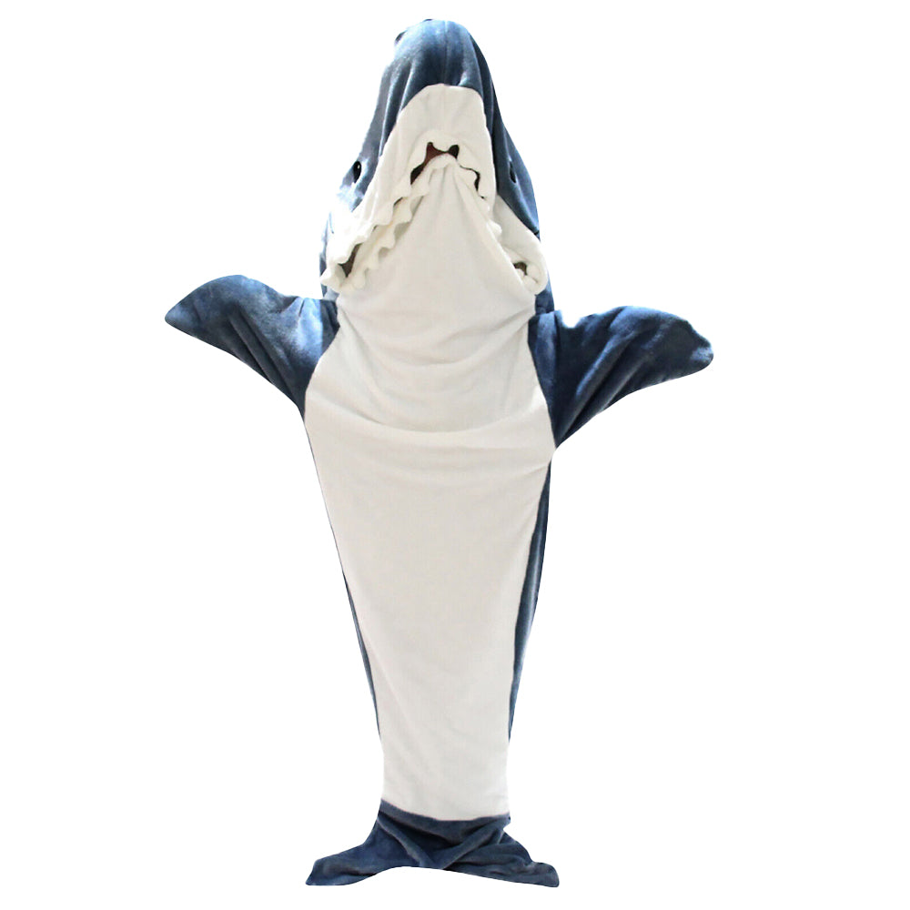 Flannel Cartoon Shark Wearable Hoodie Sleeping Blanket