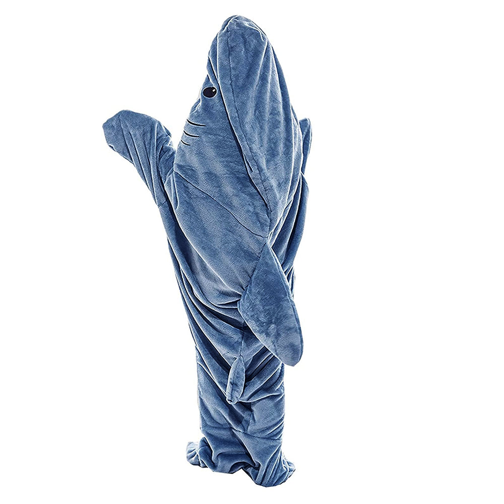 Flannel Cartoon Shark Wearable Hoodie Sleeping Blanket