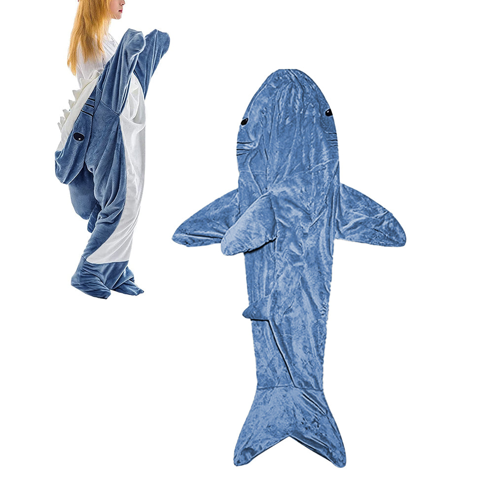 Flannel Cartoon Shark Wearable Hoodie Sleeping Blanket