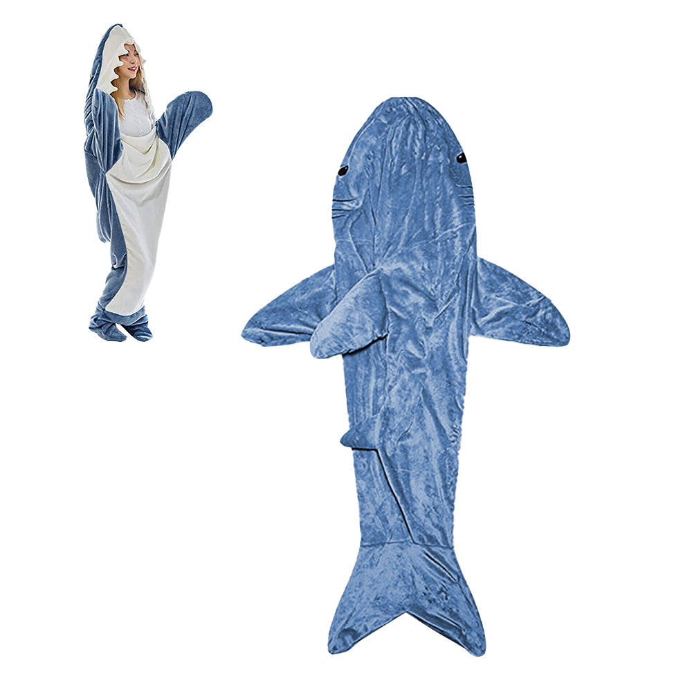 Flannel Cartoon Shark Wearable Hoodie Sleeping Blanket