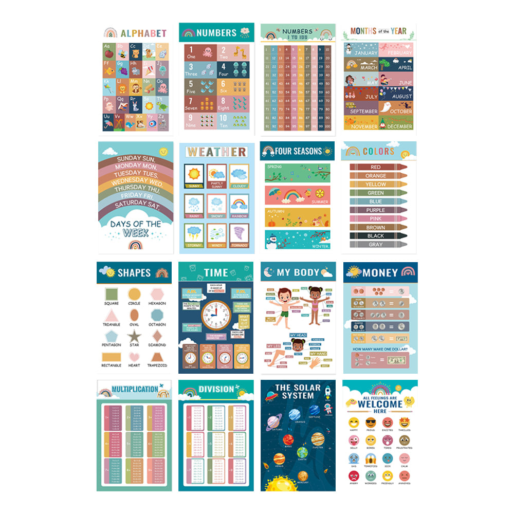 16 Sheets Boho Toddler Learning Posters