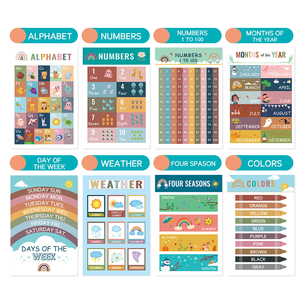 2X 16 Sheets Boho Toddler Learning Posters