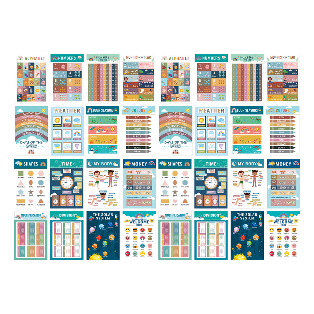 2X 16 Sheets Boho Toddler Learning Posters