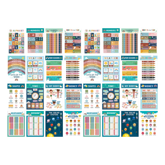 2X 16 Sheets Boho Toddler Learning Posters