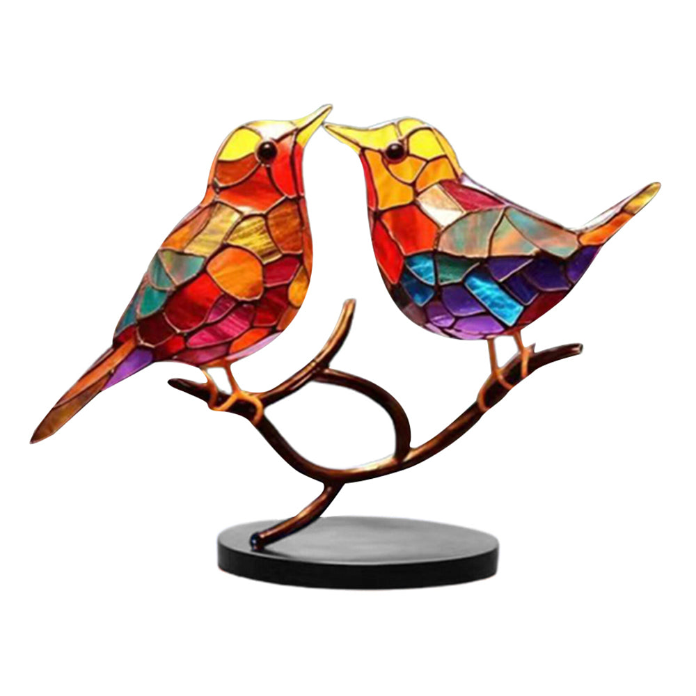 Cute Birds Hummingbird Stained Window Decorations-A branch of 2 birds