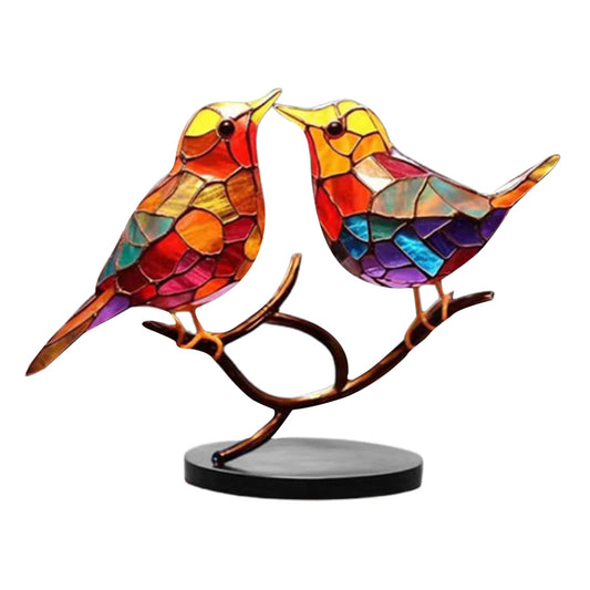 Cute Birds Hummingbird Stained Window Decorations-A branch of 2 birds