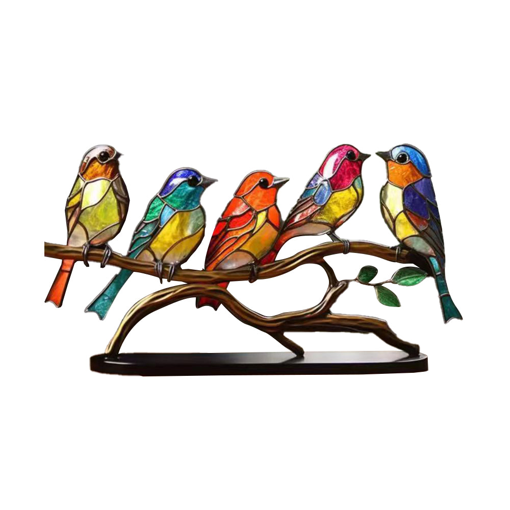 Cute Birds Hummingbird Stained Window Decorations-A branch of 5 birds