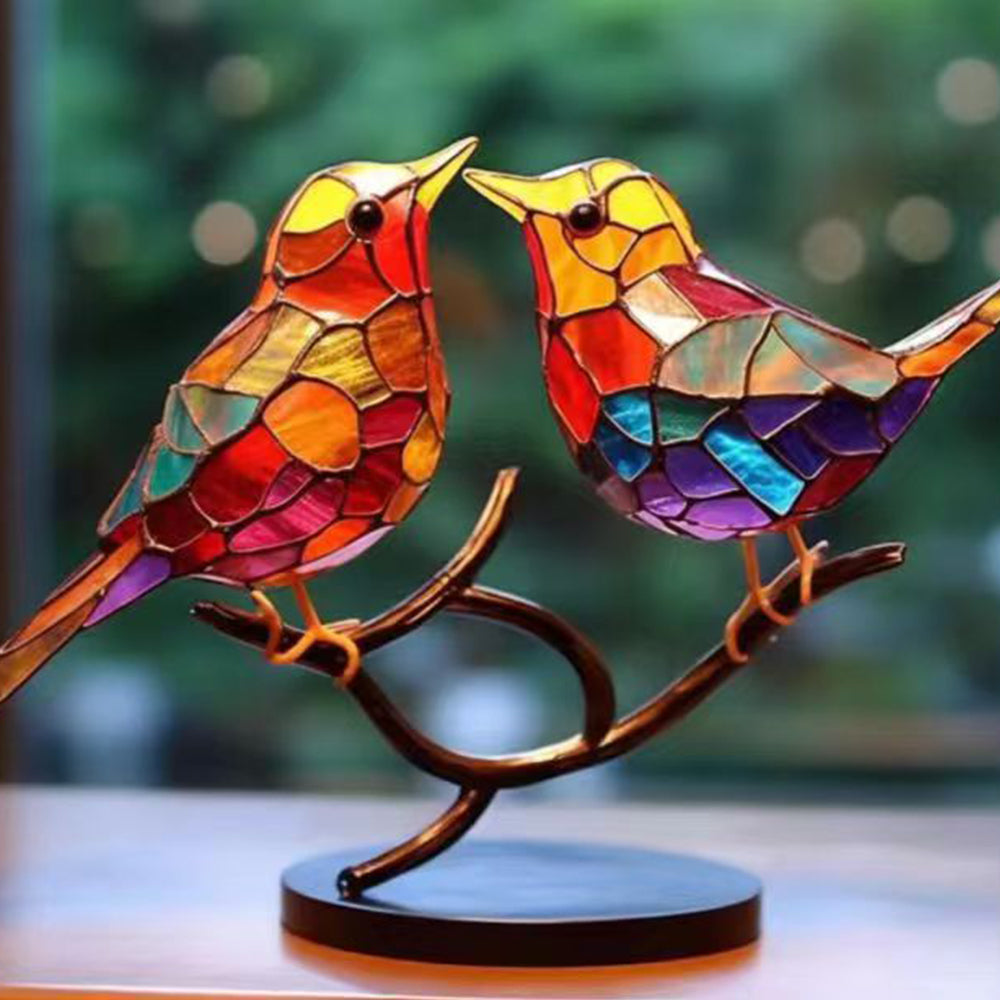 Cute Birds Hummingbird Stained Window Decorations-A branch of 2 birds