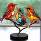 Cute Birds Hummingbird Stained Window Decorations-Three birds in one branch (relative direction)