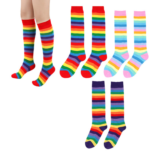 3 Pairs of Colorful Striped Rainbow Knee Socks High Stockings