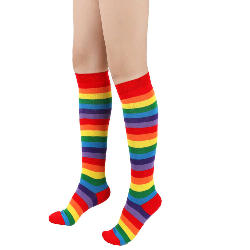 3 Pairs of Colorful Striped Rainbow Knee Socks High Stockings