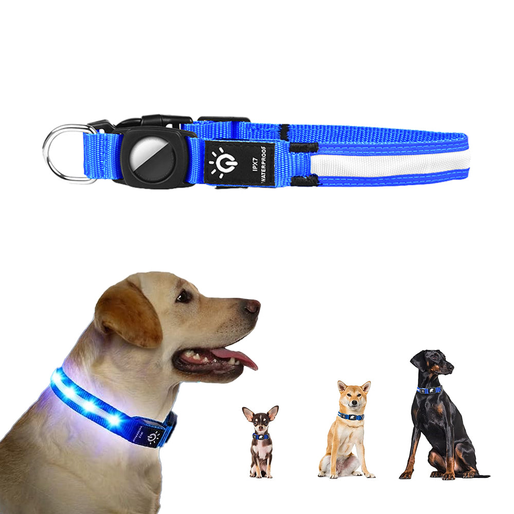 LED Rechargeable Dog Collar Pet Collar with Protective Case for Apple Air Tag