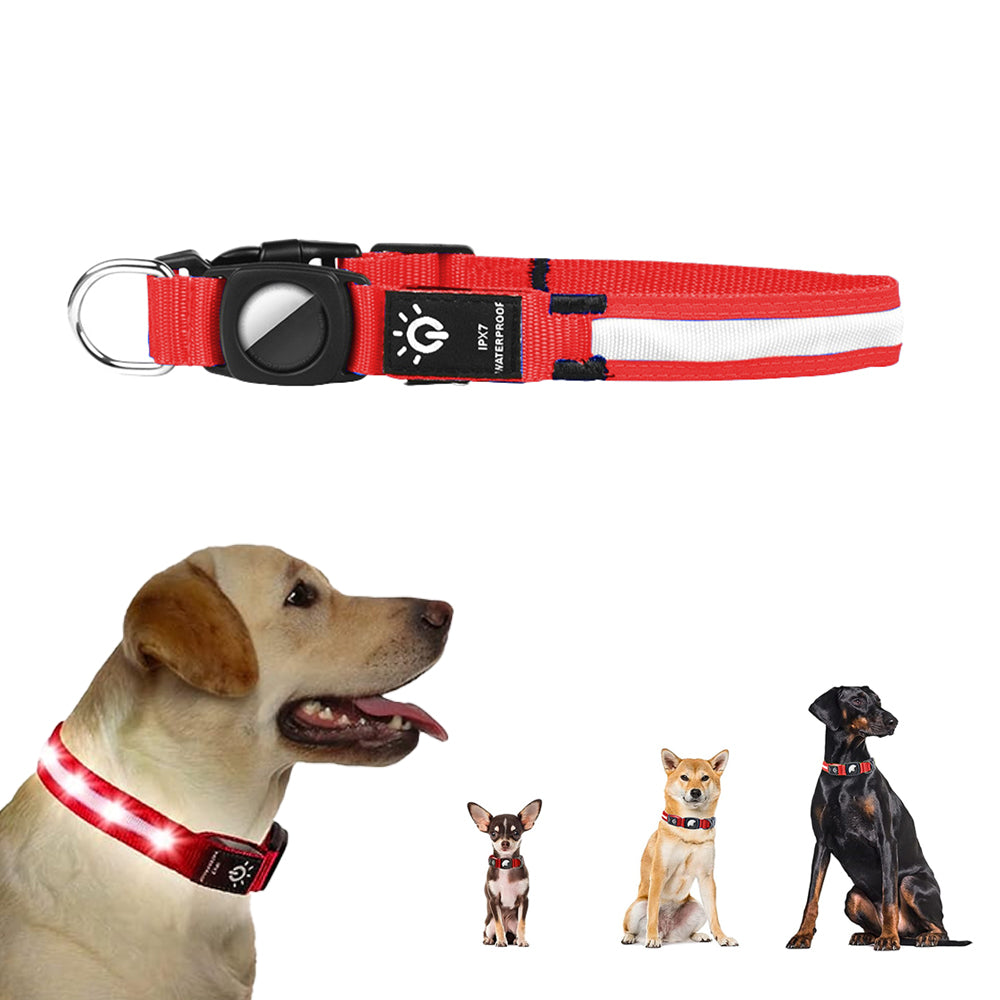 LED Rechargeable Dog Collar Pet Collar with Protective Case for Apple Air Tag