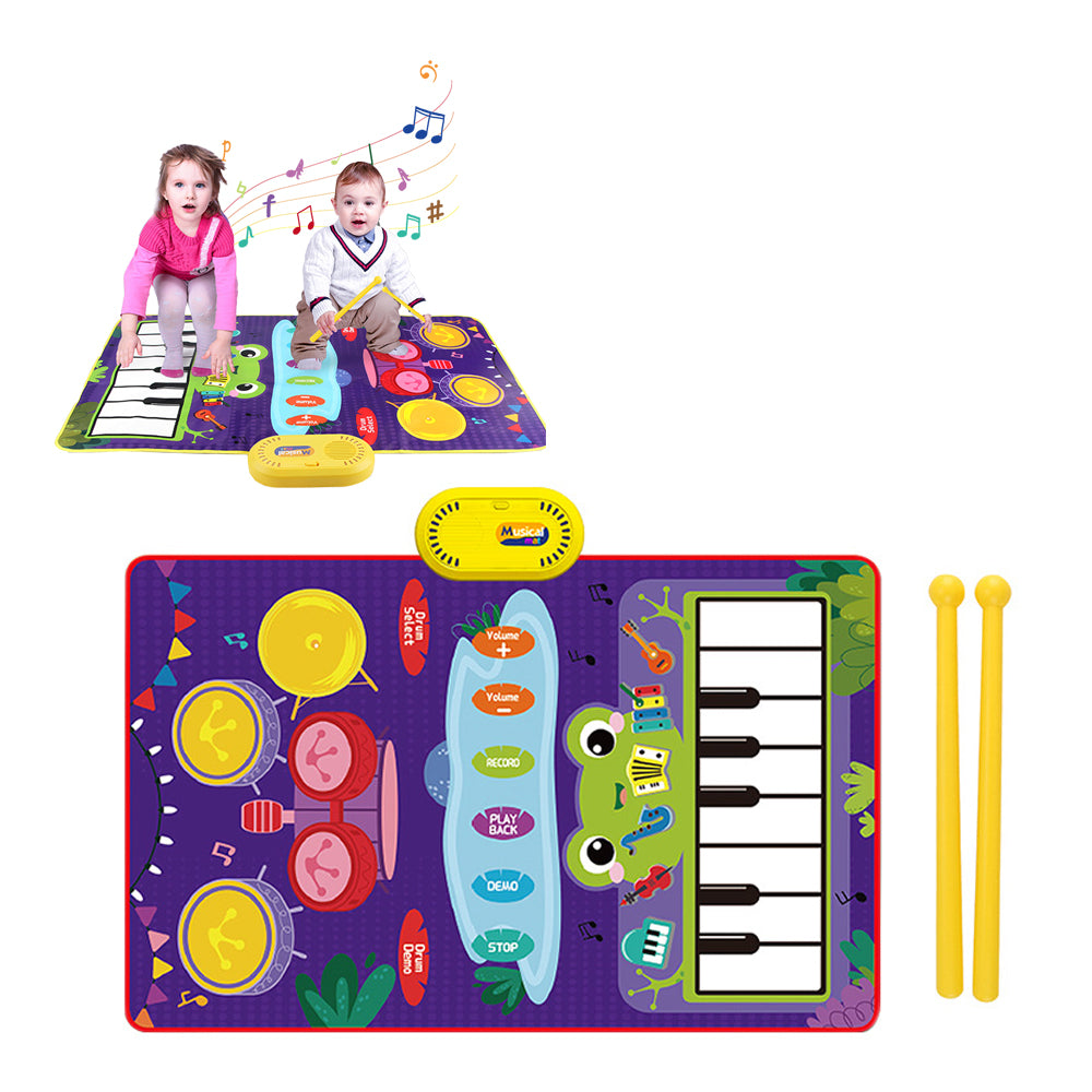 2-in-1 Musical Mats Piano Keyboard and Drum for Toddlers Early Education