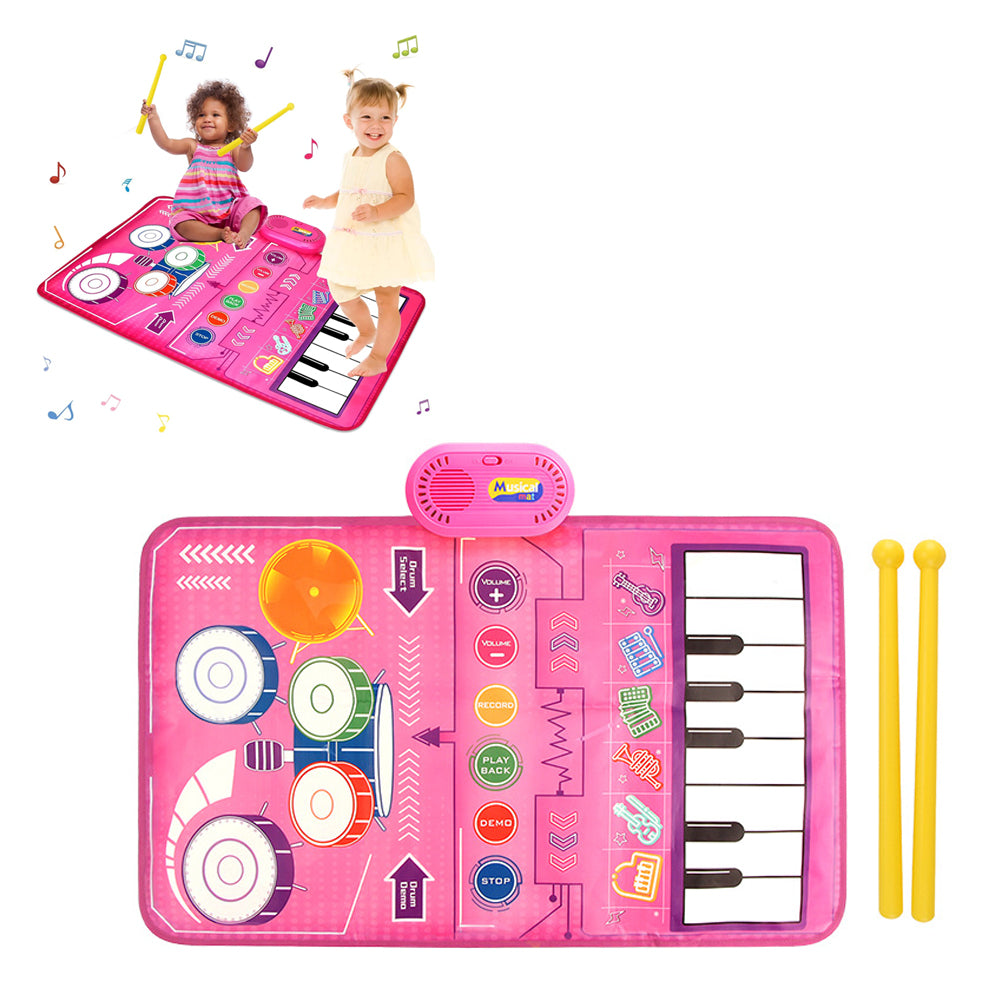 2-in-1 Musical Mats Piano Keyboard and Drum for Toddlers Early Education